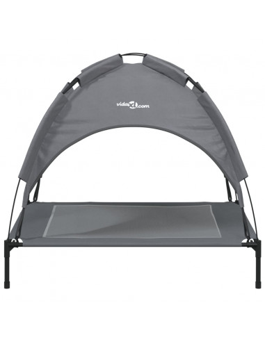 Lettino per Cani con Tetto Tessuto Oxford Antracite e Acciaio