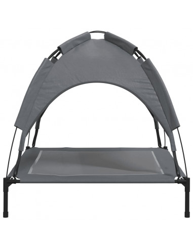 Lettino per Cani con Tetto Tessuto Oxford Antracite e Acciaio