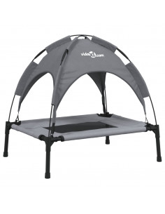 Lettino per Cani con Tetto Tessuto Oxford Antracite e Acciaio 2