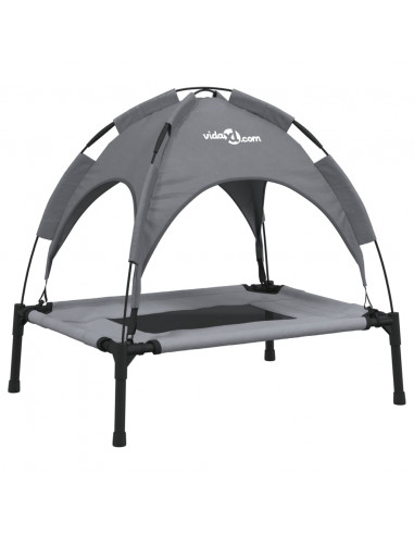 Lettino per Cani con Tetto Tessuto Oxford Antracite e Acciaio