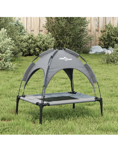 Lettino per Cani con Tetto Tessuto Oxford Antracite e Acciaio