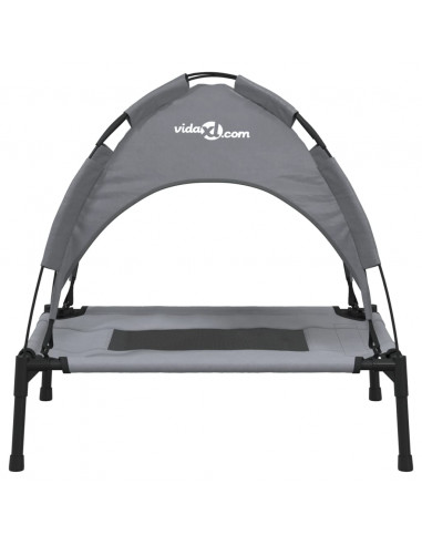 Lettino per Cani con Tetto Tessuto Oxford Antracite e Acciaio