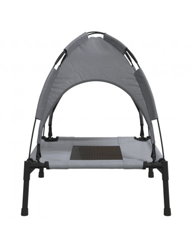 Lettino per Cani con Tetto Tessuto Oxford Antracite e Acciaio