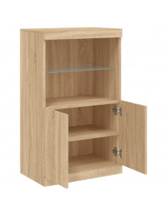 Credenza con Luci LED Rovere Sonoma 60,5x37x100 cm 2