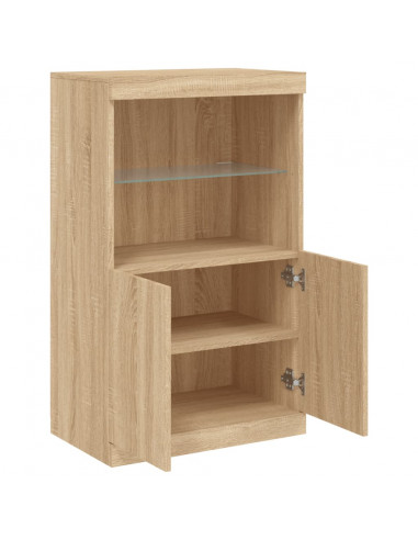 Credenza con Luci LED Rovere Sonoma 60,5x37x100 cm