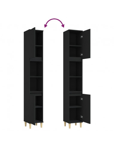 Armadietto da Bagno Nero 30x30x190 cm in Legno Multistrato