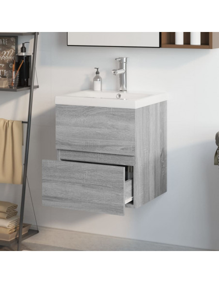 Mobile Bagno e Lavabo Integrato Grigio Sonoma Legno Multistrato