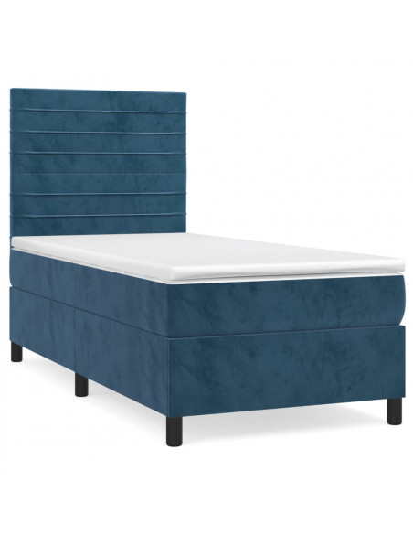 Giroletto a Molle con Materasso Blu Scuro 90x190 cm in Velluto