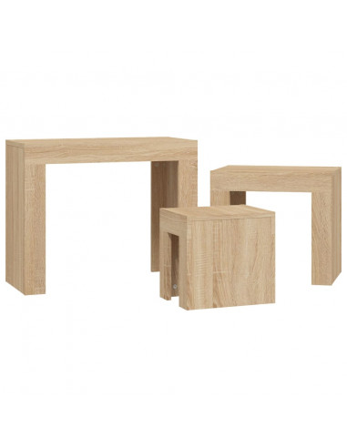 Tavolini da Salotto Impilabili 3 pz Rovere Sonoma in Truciolato