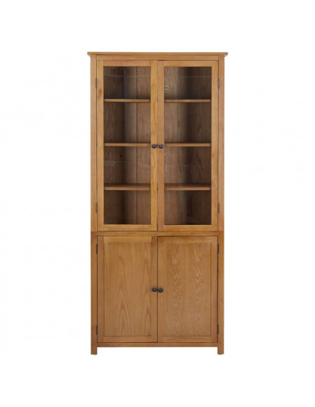 Libreria con 4 Ante 90x35x200 cm in Rovere Massello e Vetro