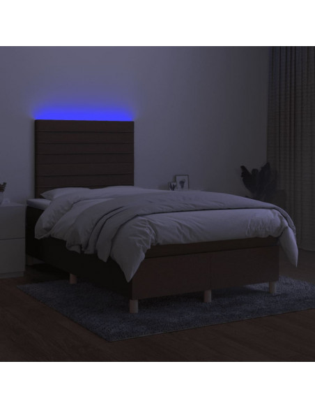 Letto a Molle Materasso e LED MarroneScuro 120x190cm in Tessuto