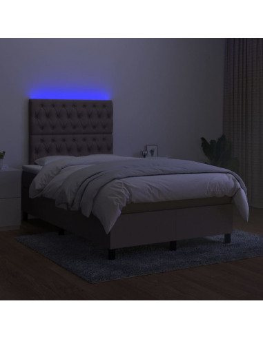 Letto a Molle con Materasso e LED Tortora 120x200cm in Tessuto