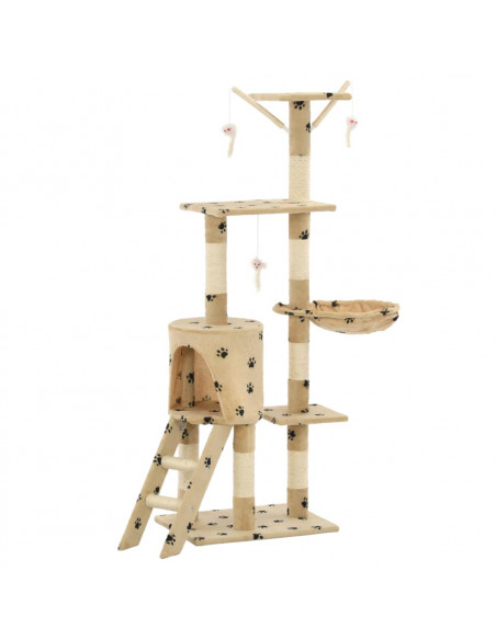 Albero per Gatti e Tiragraffi Sisal 138 cm Zampe Stampate Beige