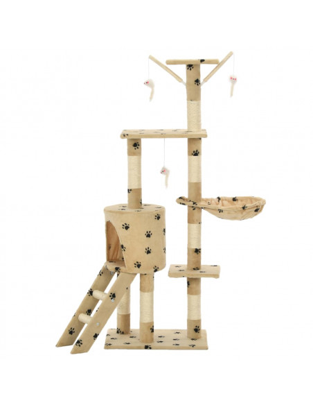 Albero per Gatti e Tiragraffi Sisal 138 cm Zampe Stampate Beige