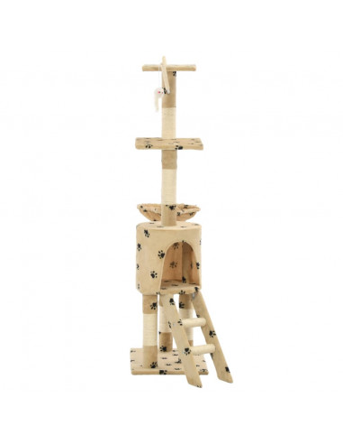 Albero per Gatti e Tiragraffi Sisal 138 cm Zampe Stampate Beige
