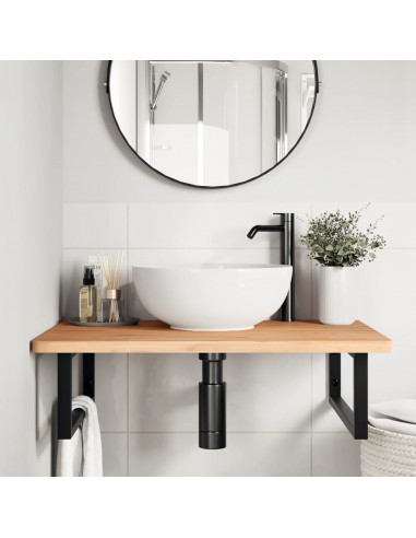 Ripiano a Parete per Lavabo in Acciaio e Massello di Faggio