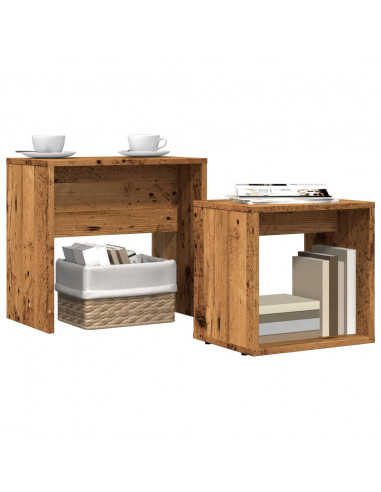 Tavolini Impilabili 2 pz Legno Antico in Truciolato