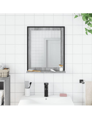 Specchio Bagno con Ripiano Grigio Sonoma 50x12x60cm Multistrato