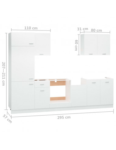 Set Armadi da Cucina 7 pz Bianco in Truciolato
