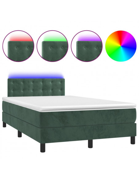 Letto a Molle con Materasso e LED Verde Scuro 120x190cm Velluto
