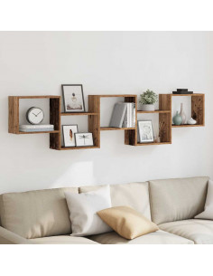 Mensola a Cubo da Parete 5 Scomparti Truciolato Legno Antico 2