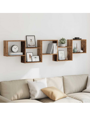Mensola a Cubo da Parete 5 Scomparti Truciolato Legno Antico