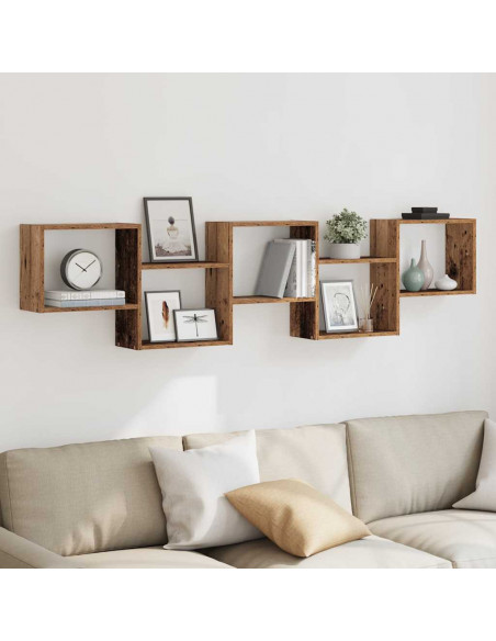 Mensola a Cubo da Parete 5 Scomparti Truciolato Legno Antico
