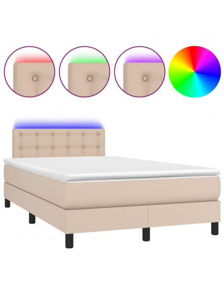 Giroletto Molle Materasso e LED Cappuccino 120x200cm Similpelle