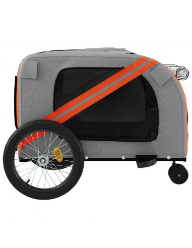 Rimorchio da Bici per Animali Arancione e Grigio Oxford e Ferro