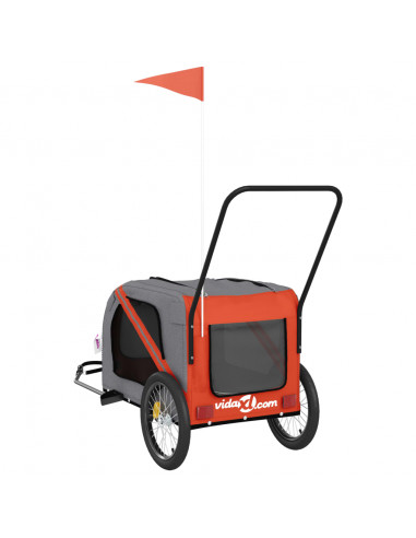 Rimorchio da Bici per Animali Arancione e Grigio Oxford e Ferro