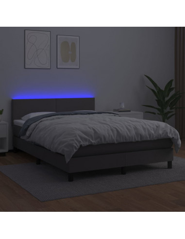 Giroletto Molle con Materasso e LED Grigio 140x190cm Similpelle