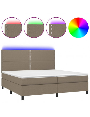 Letto a Molle Materasso e LED tortora 200x200cm in Tessuto
