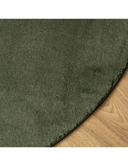 Tappeto Pelo Corto HUARTE Morbido Lavabile Verde Bosco Ø 100 cm