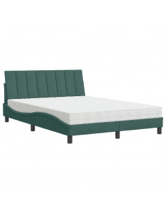 Letto con Materasso Verde Scuro 140x200 cm in Velluto 2