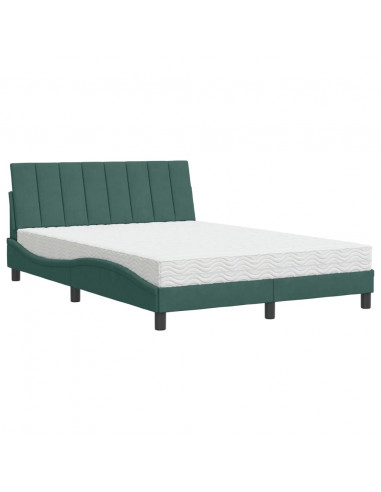 Letto con Materasso Verde Scuro 140x200 cm in Velluto