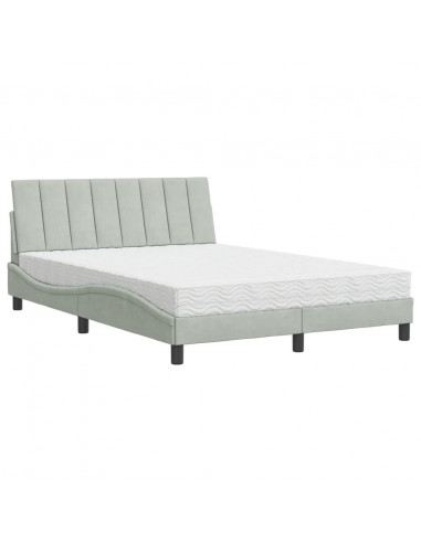 Letto con Materasso Grigio Chiaro 140x190 cm in Velluto