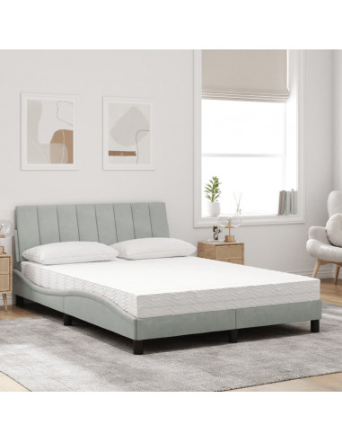 Letto con Materasso Grigio Chiaro 140x190 cm in Velluto