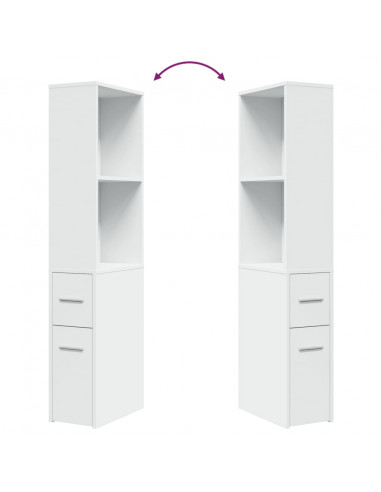 Armadietto da Bagno Stretto con Ruote Bianco in Truciolato