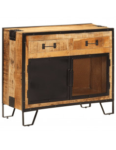 Credenza 80x31x66 cm in Legno Grezzo Massello Mango e Metallo 2