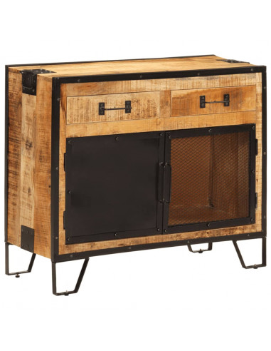 Credenza 80x31x66 cm in Legno Grezzo Massello Mango e Metallo