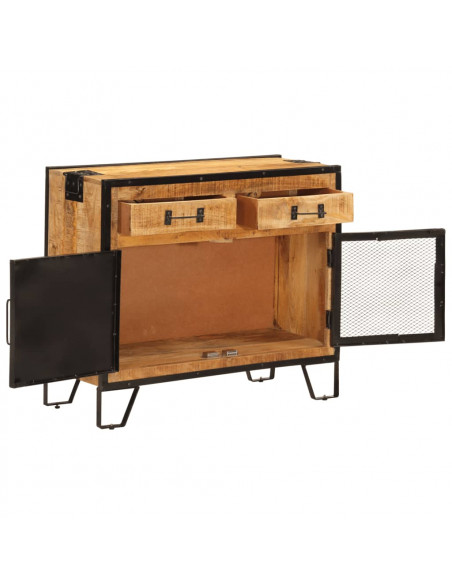 Credenza 80x31x66 cm in Legno Grezzo Massello Mango e Metallo
