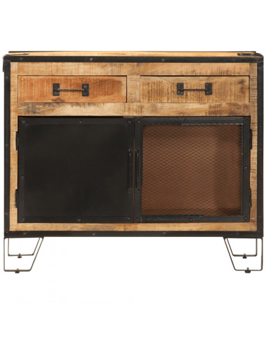 Credenza 80x31x66 cm in Legno Grezzo Massello Mango e Metallo