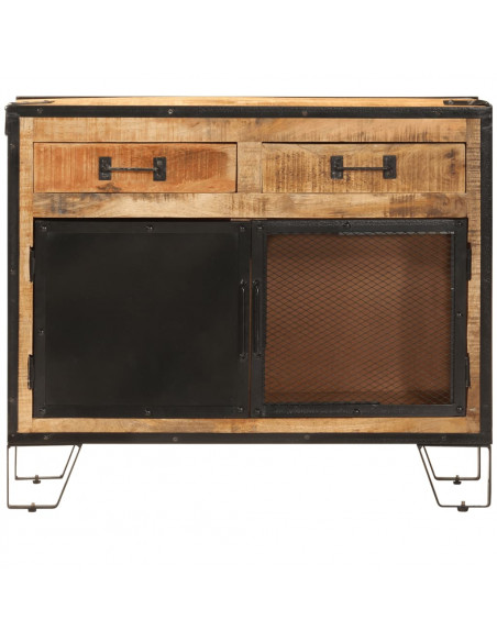Credenza 80x31x66 cm in Legno Grezzo Massello Mango e Metallo