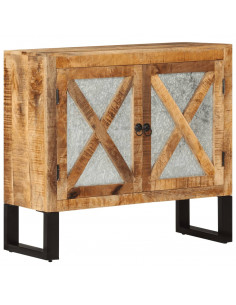 Credenza 80x30x71 cm in Legno Grezzo Massello Mango e Metallo 2