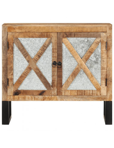 Credenza 80x30x71 cm in Legno Grezzo Massello Mango e Metallo