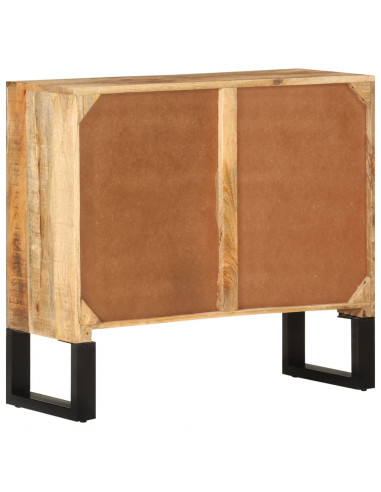 Credenza 80x30x71 cm in Legno Grezzo Massello Mango e Metallo