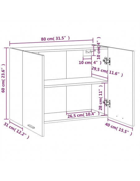 Mobile Pensile Rovere Fumo 80x31x60 cm in Legno Multistrato