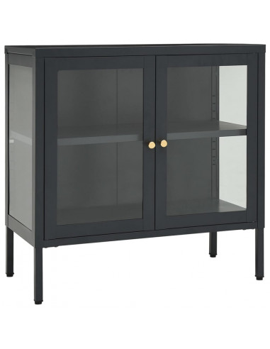 Credenza Antracite 70x35x70 cm in Acciaio e Vetro