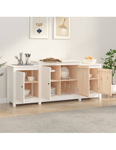 Credenza Bianca 164x37x68 cm in Legno Massello di Pino