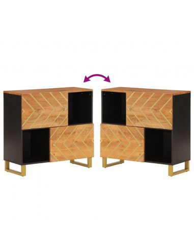 Credenza Marrone e Nera 80x33,5x75cm in Legno Massello di Mango